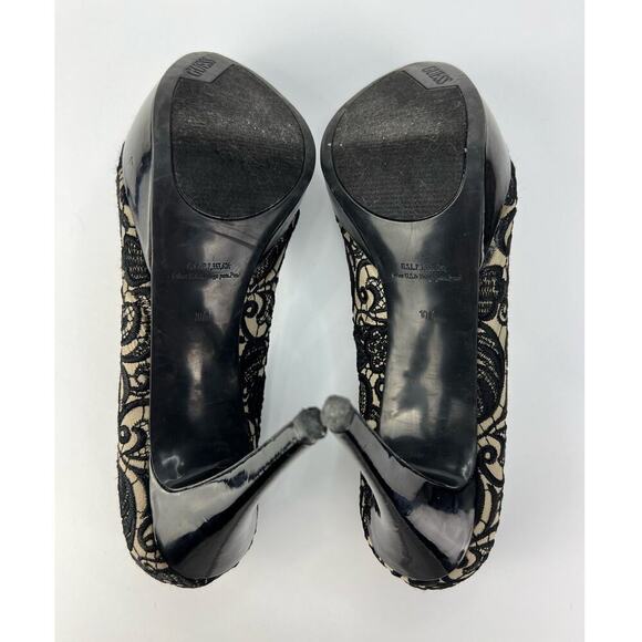Guess Size 10 Black Sexy Sheer Lace Peep Toe platform High Heels - Picture 5 of 6